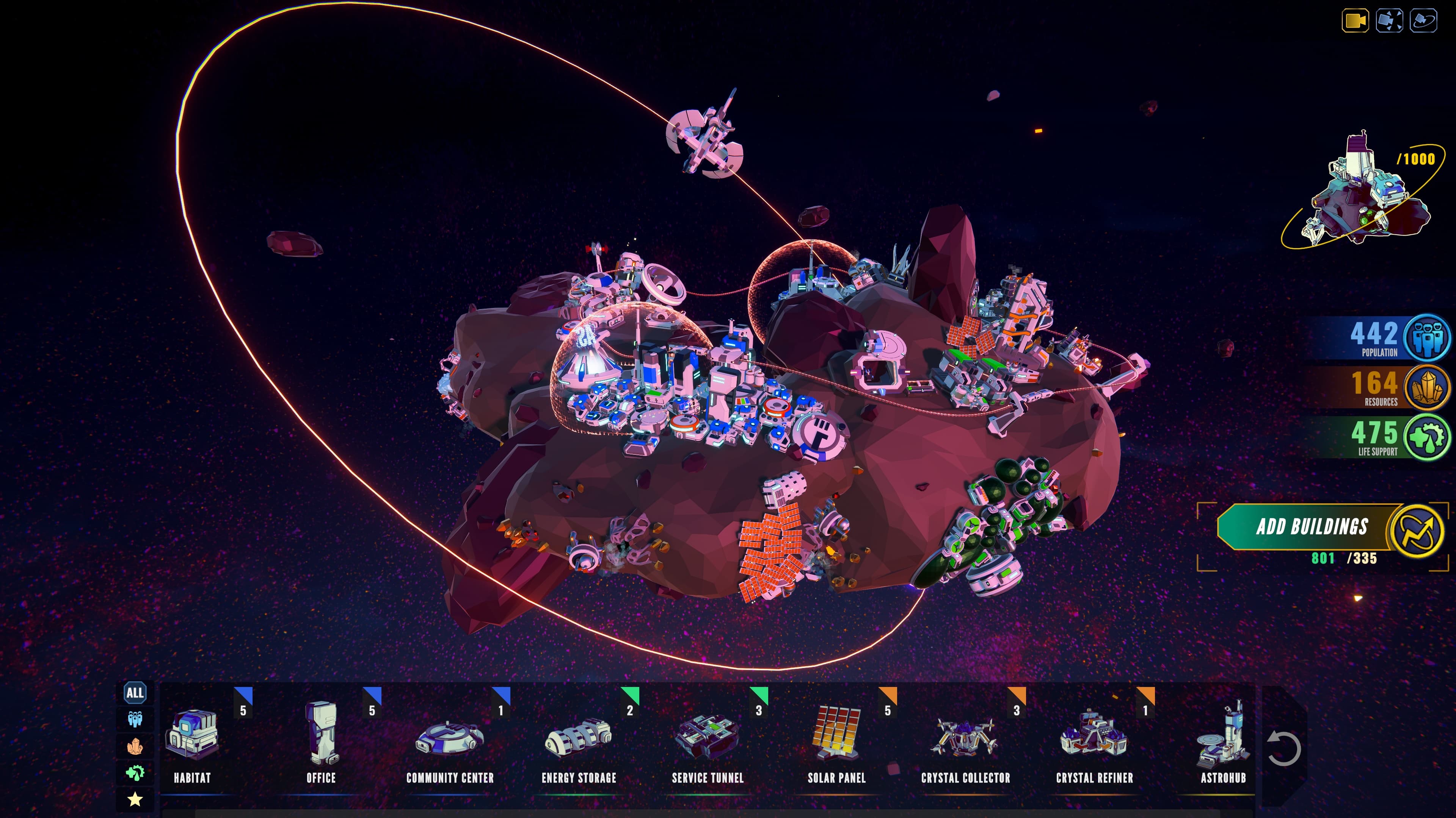AstroScaper gameplay - building a colony